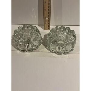 2 Vintage Indiana Glass Heavy Pressed Glass Taper Candle Holders Scalloped Petal